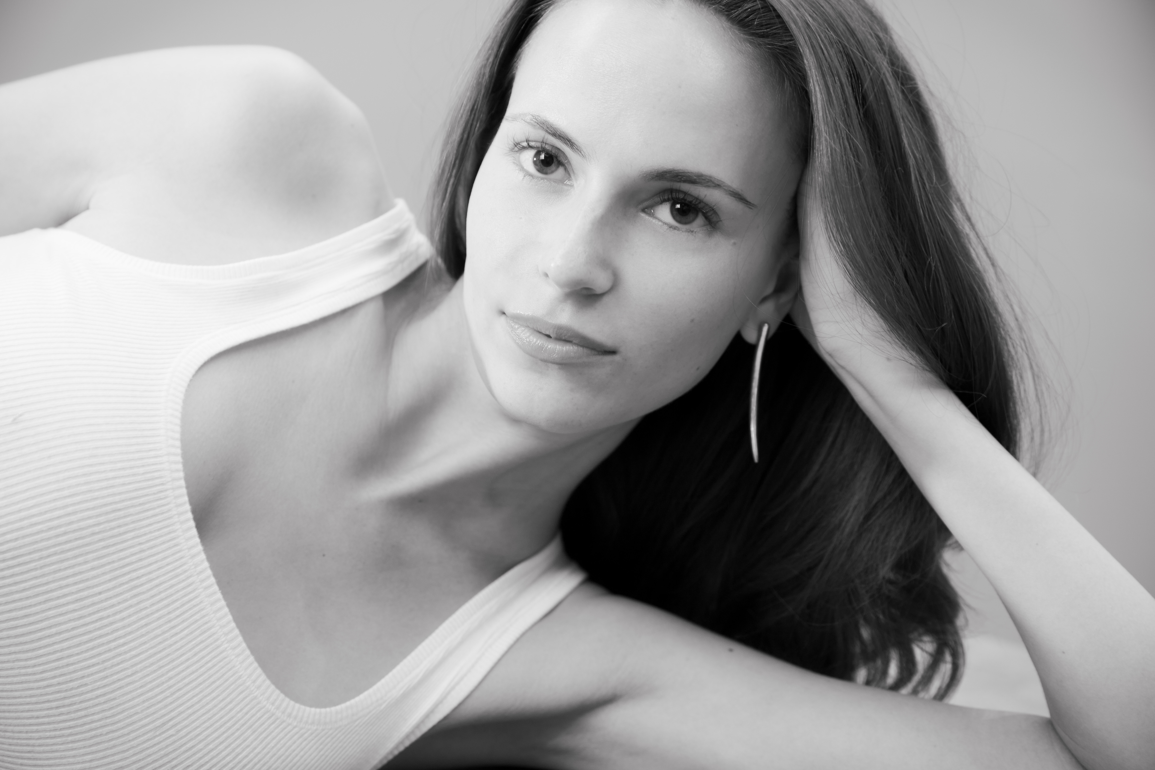 Uma Legorreta Fang earrings pair worn by model, editorial.