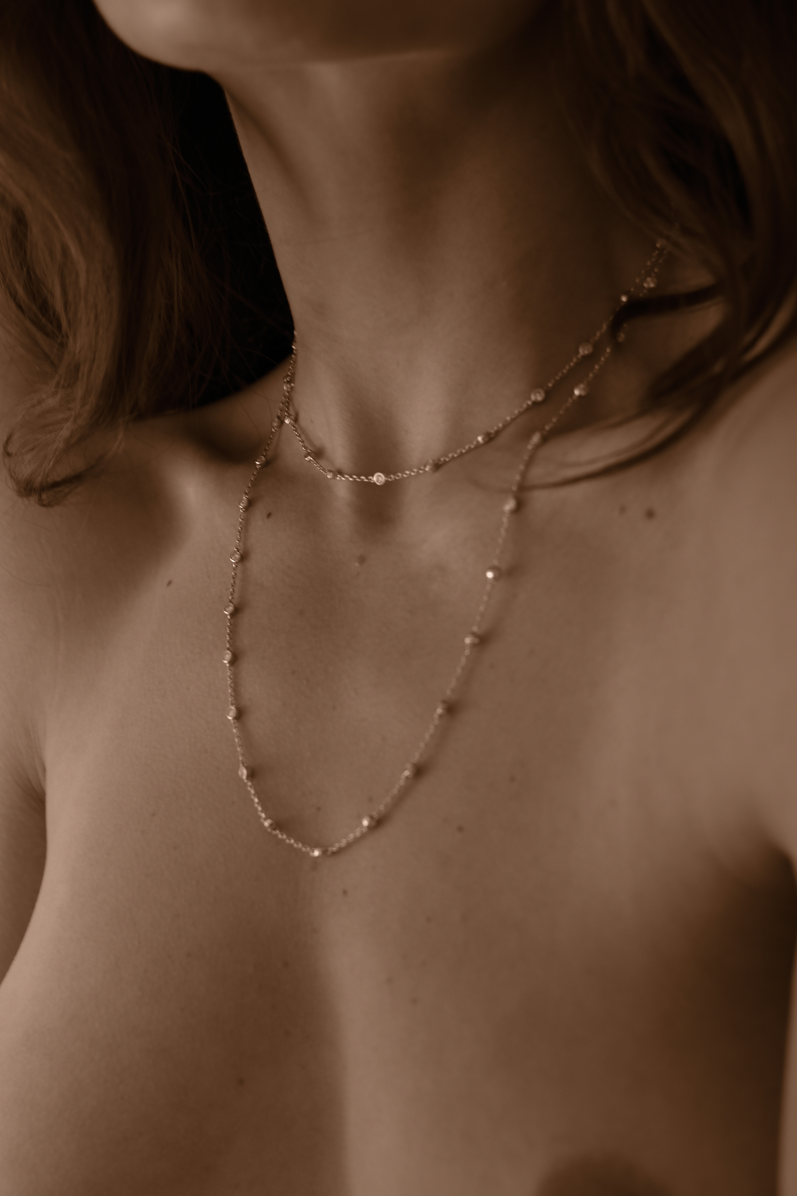 Uma Legorreta Pépite Double Necklace
Platinum and Diamonds worn by model, editorial