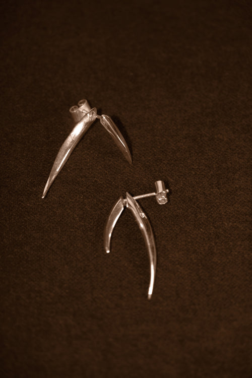 Uma Legorreta Spine earrings pair, sterling silver close up