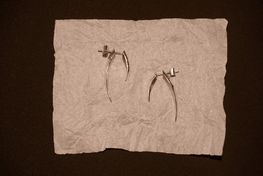 Uma Legorreta Spine earrings pair, sterling silver. Editorial