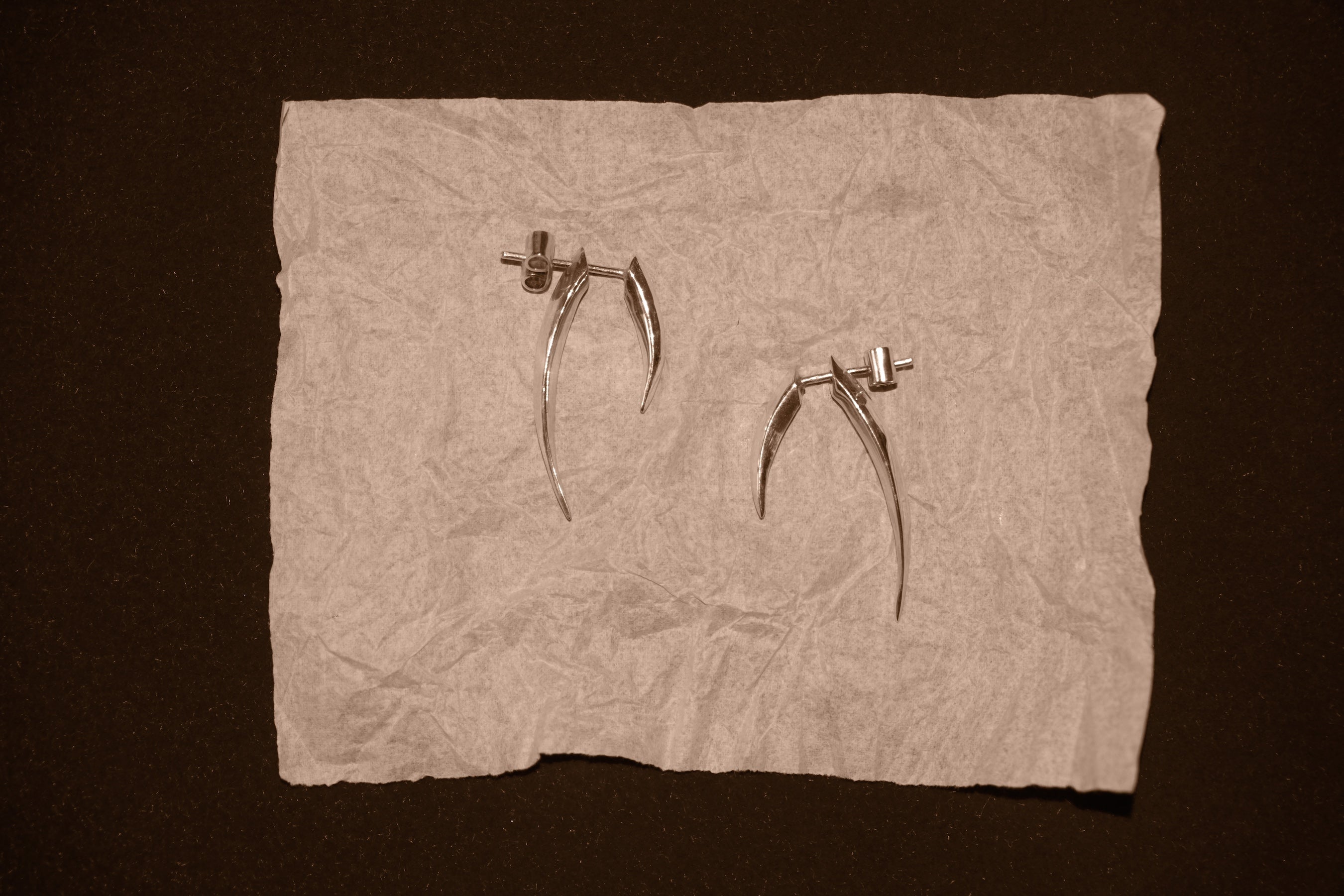 Uma Legorreta Spine earrings pair, sterling silver. Editorial